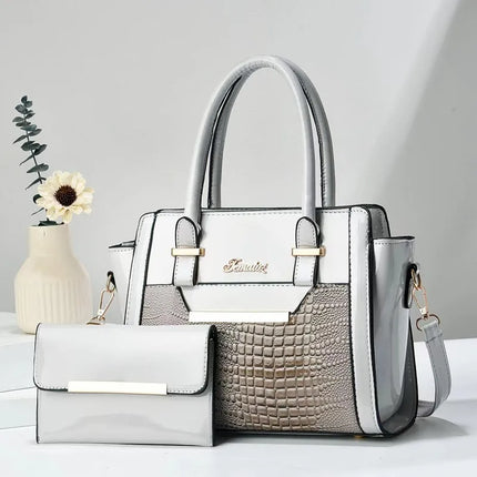 Mother's Bag Crocodile Pattern Bright Leather Two-piece Women's Crossbody Bag Korean-style Handbag Shoulder Bag handbags