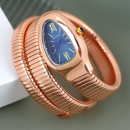 Foreign Trade Snake-shaped Quartz Watch Women's Fashion Two-ring Steel Band Watch All-match Gradient Bracelet Watch Wrapped European and American Watches