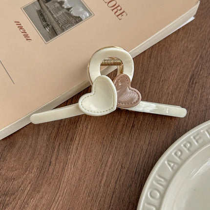 Elegant Sweet Milk Tea Color Heart Shaped Hair Clip Stylish Female Hair Accessories Charming Cute Shark Bite Hair Clip