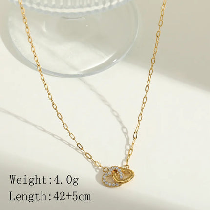 Wholesale Jewelry Elegant Cute Retro Love Geometric Heart Shape 304 Stainless Steel Acrylic Zircon 18K Gold Plated Plating Inlay Paperclip Chain cable chain Multi Charms Necklace