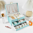 No Mirror-Three-Layer Casket Jewel Box-Sky Blue / Jewelry Storage Box