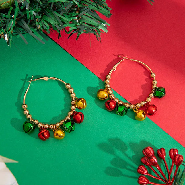 Christmas Bell Beads Colorful Minimalist Design Sensation Earrings Geometric Pattern Alloy Christmas Style For Women