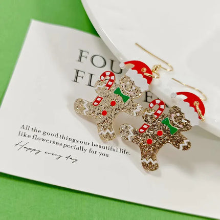 Christmas Acrylic Fun Cute Gingerbread Man Earrings Fashionable Versatile Stylish Ear Jewelry Accessories For Women