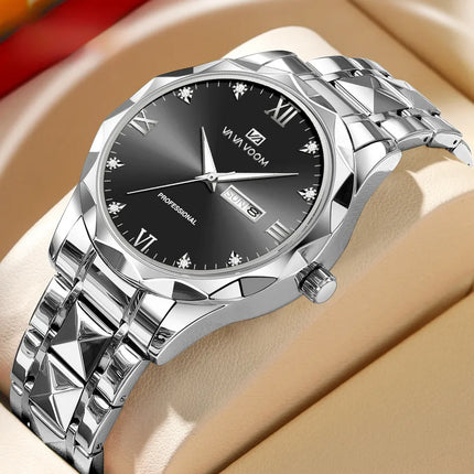 A generation of waterproof fine steel band men's watch new quartz watch calendar business room gold watch men
