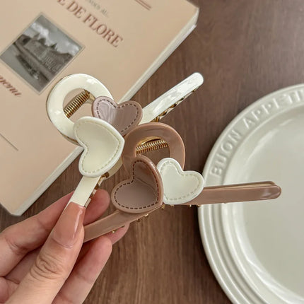 Elegant Sweet Milk Tea Color Heart Shaped Hair Clip Stylish Female Hair Accessories Charming Cute Shark Bite Hair Clip