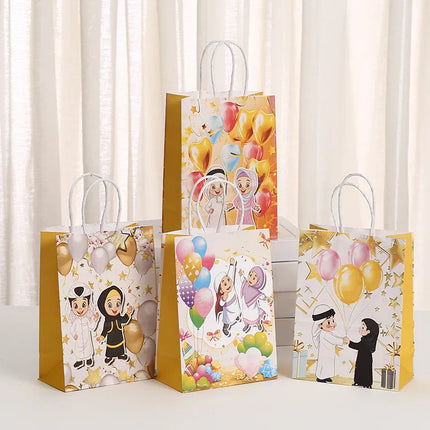 Moon Festival Cartoon Style Cartoon Balloon Kraft Paper Holiday Banquet Gift Bags Party Supplies Gift Wrapping Supplies a Pack of 12