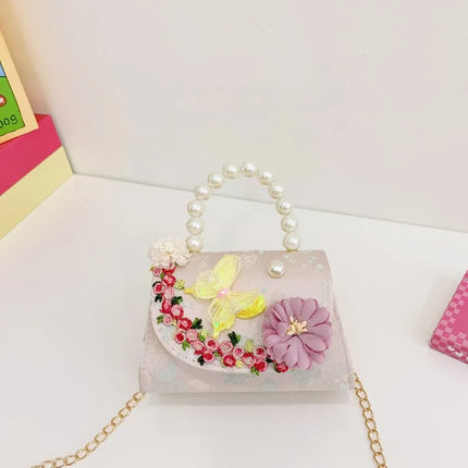 Children's Bag Women's Chinese Style Butterfly Flower Girls' Satchel Princess Pearl Handbag Shoulder Crossbody Bag Wholesale