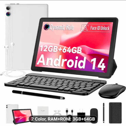 Android 14 Tablet Bundle – 10.1 IPS Display, 8GB RAM + 64GB Storage, 5G WiFi