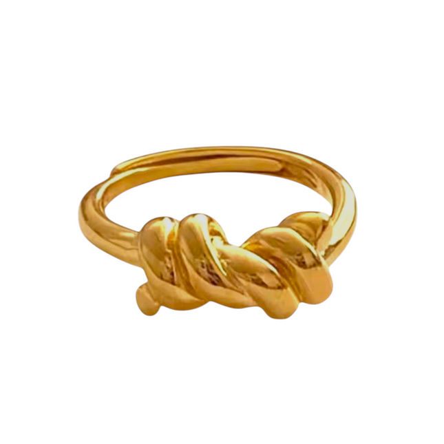 Ameya Twisted Knot Ring, 18K Gold Plated Silver, Adjustable Croissant Design