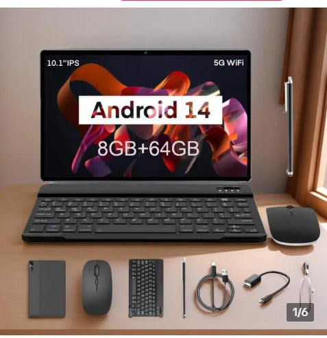 Android 14 Tablet Bundle – 10.1 IPS Display, 8GB RAM + 64GB Storage, 5G WiFi