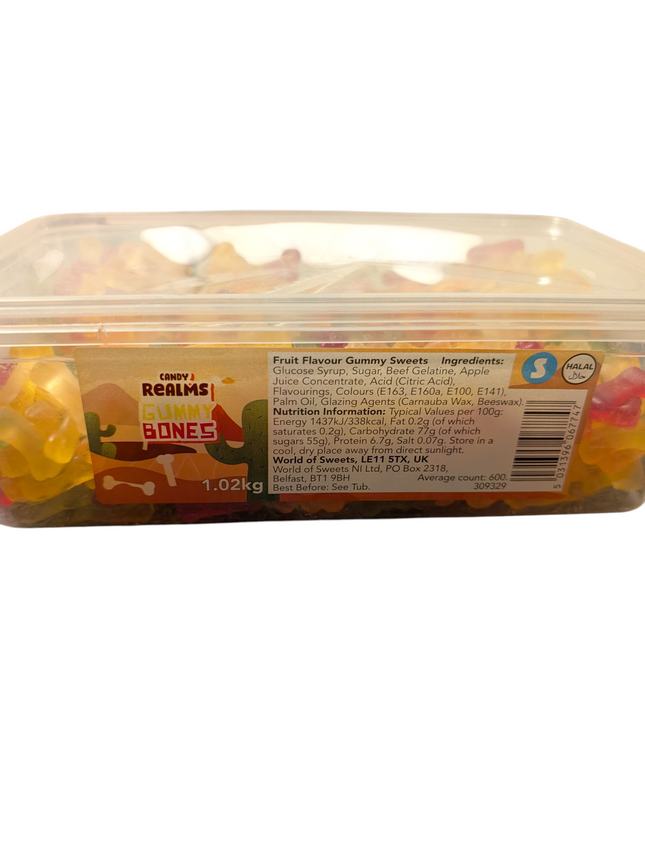 Candy Realms Gummy Bones Tub – 1.02kg 🍬