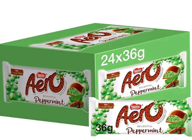 Nestlé Aero Peppermint Chocolate Bars – Box of 24 (36g each)