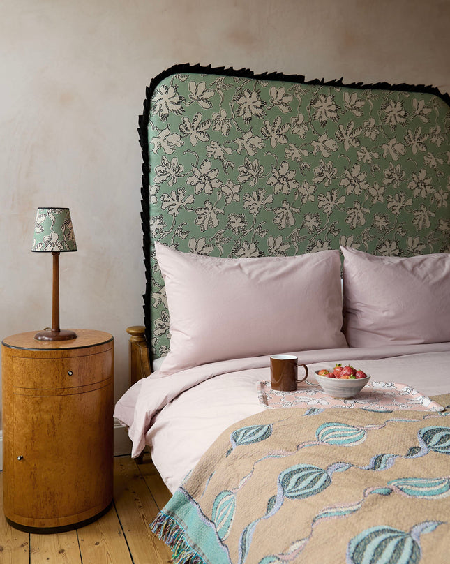 Curved Frill Headboard - Floral Sketch in Seafoam - Micaela Sharp Collaboration
