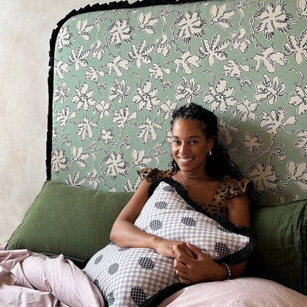 Curved Frill Headboard - Floral Sketch in Seafoam - Micaela Sharp Collaboration