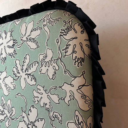 Curved Frill Headboard - Floral Sketch in Seafoam - Micaela Sharp Collaboration