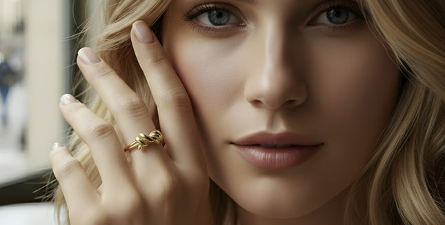 Ameya Twisted Knot Ring, 18K Gold Plated Silver, Adjustable Croissant Design