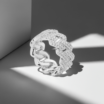 Iced Prong Cuban Ring - Silver