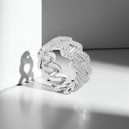Iced Prong Cuban Ring - Silver