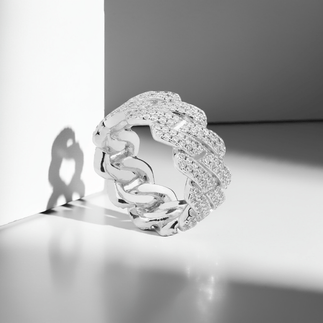 Iced Prong Cuban Ring - Silver